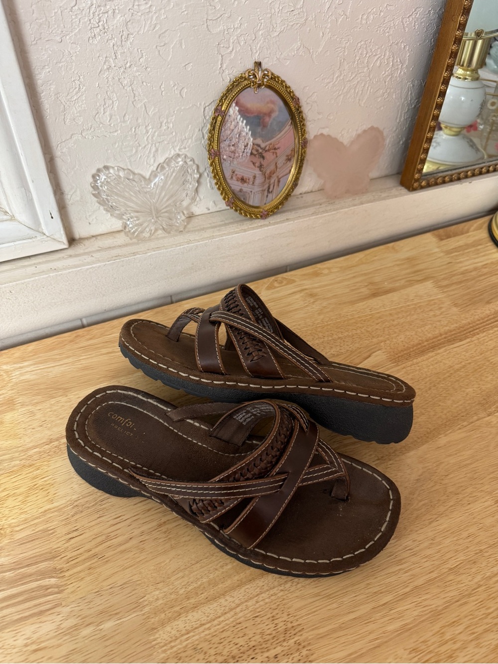2000s Chunky Comfort Plus by Predictions Brown Slip On Thong Sandals Size 9W Y2K